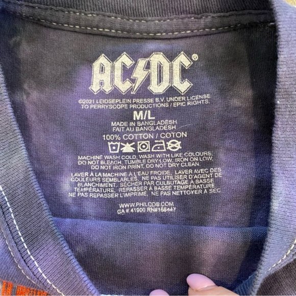 AC/DC Womens Multicolor Tie Dye Crop Band Concert Cotton Shirt M L - Picture 7 of 9